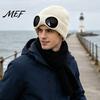 Outdoor Skiing Headwear Knitted Hat with Goggles, Unisex Winter Hat, Fleece Lined, Windproof Stylish Streetwear Warm Skull Cap for Cycling Street