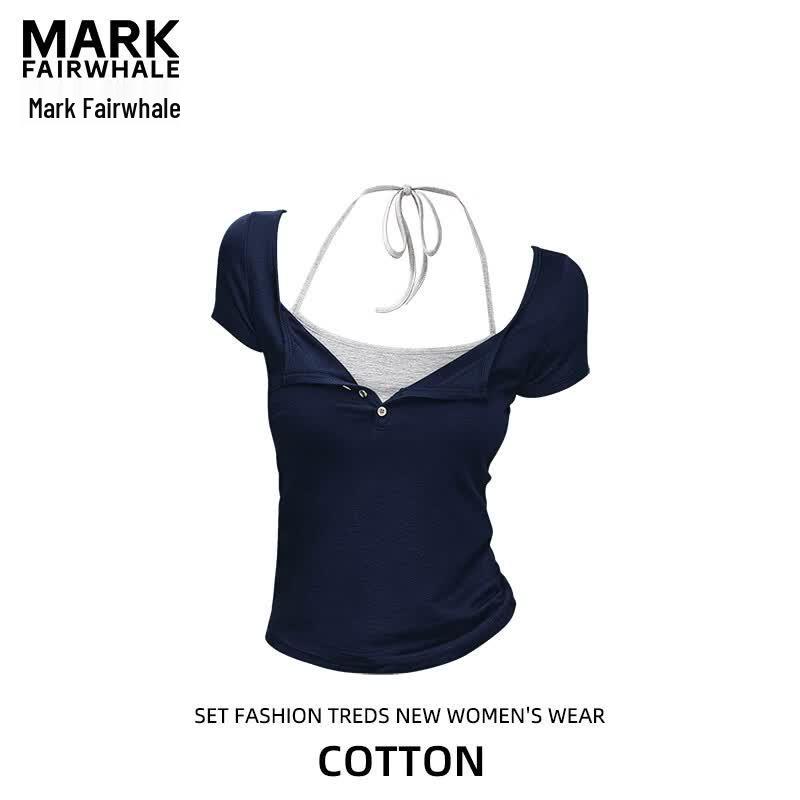 MARK FAIRWHALE Women s Color-block Halter T-shirt S