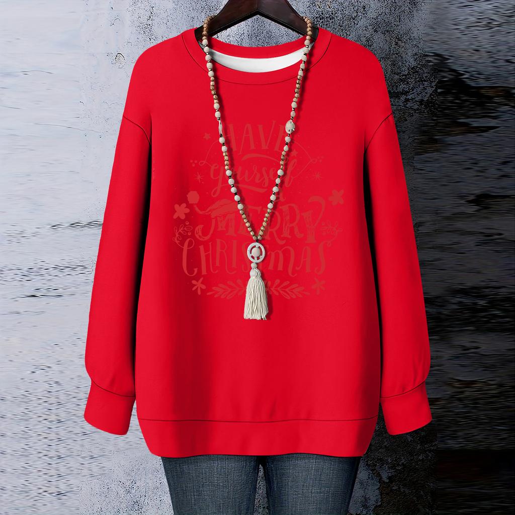 Ladies' Christmas Printed Round Neck Long Sleeved T-shirt Sweatshirt Top