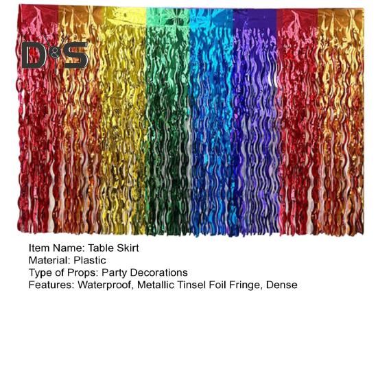 Tischrock, gewellter metallischer Lametta-Folien-Fransen, wiederverwendbar, wasserdicht, dichter Strand, Dschungelparty, Zeremonie, Geburtstagsparty, Dekoration, Tischrock für