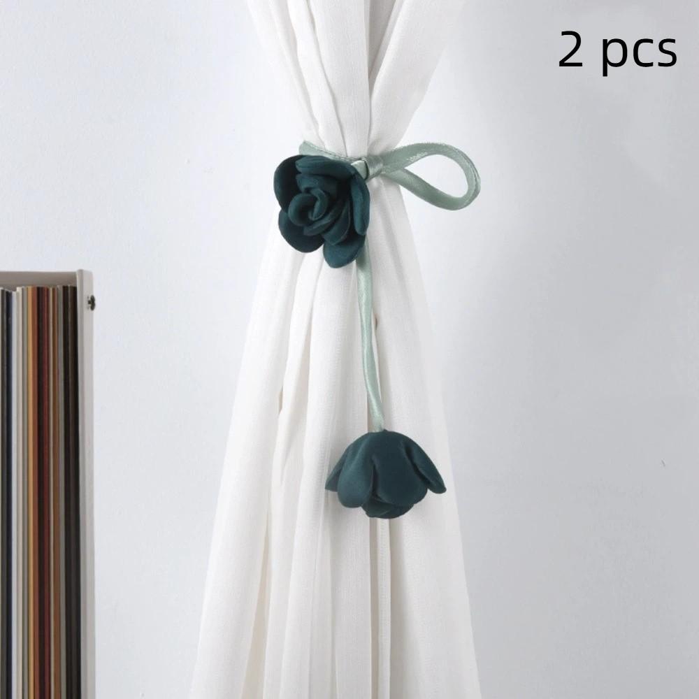 

2 PCS Fashion Tulip Curtain Tieback Adjustable Rose Curtains Tie Rope Ornament Curtain Buckle Home Rose Dark Green