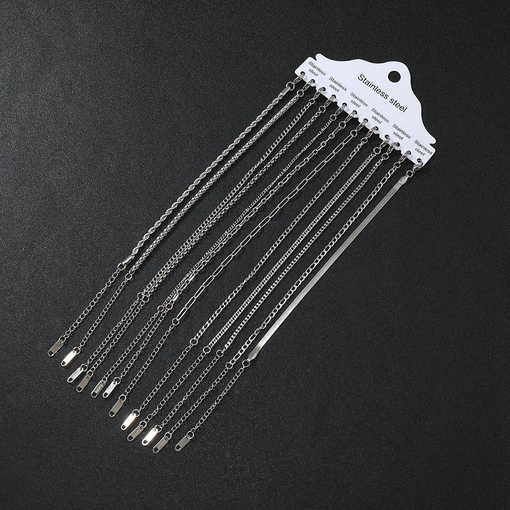 12Pcs Stainless Steel Chain Bracelet Set For Women Men Twisted Rope Snake Chain Wristband Bangle Waterproof Fashion Jewelry серебряный