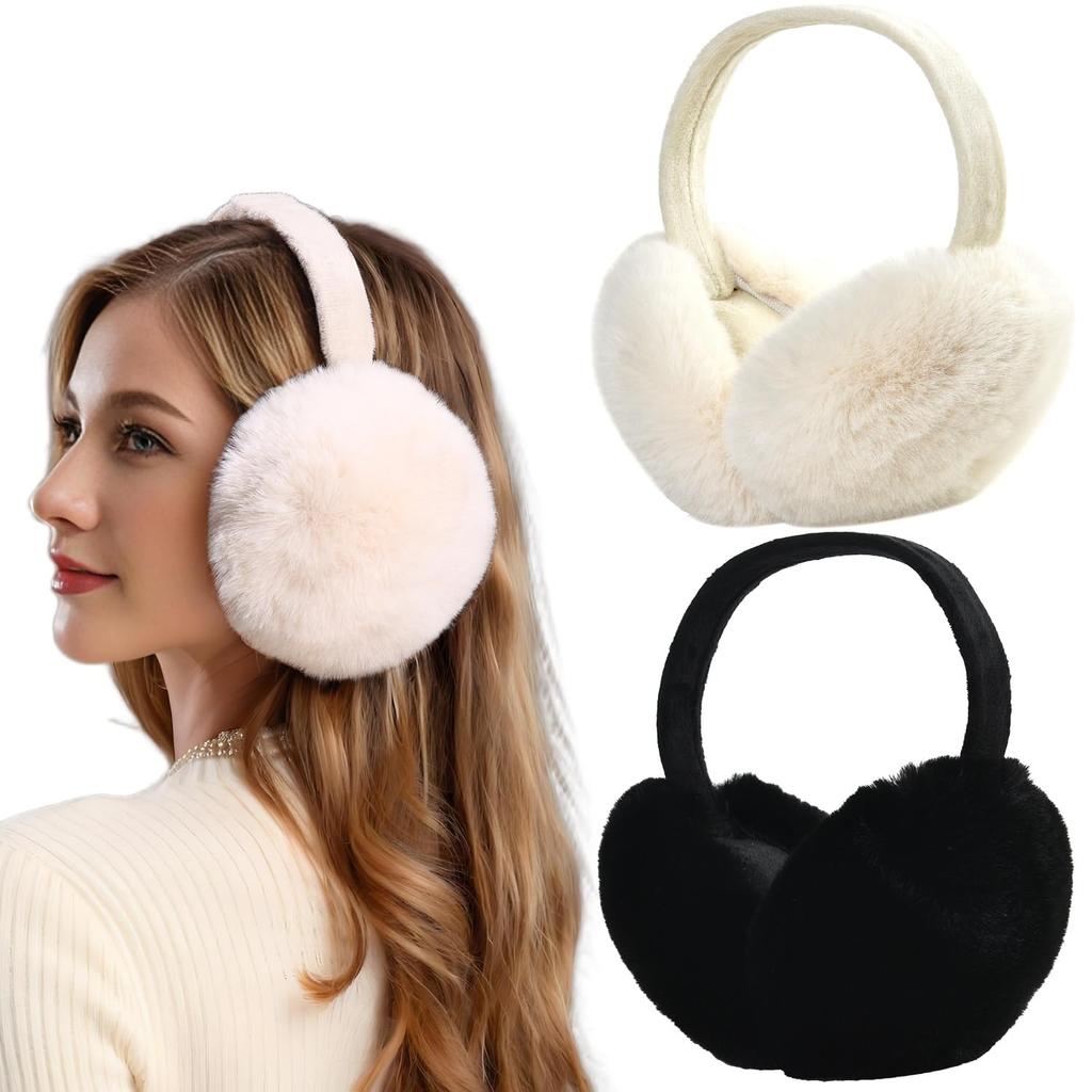 Women Winter Ear Muffs Warm faux fur Earmuffs Foldable Ear Warmer Ladies Ear Covers 2Pack
