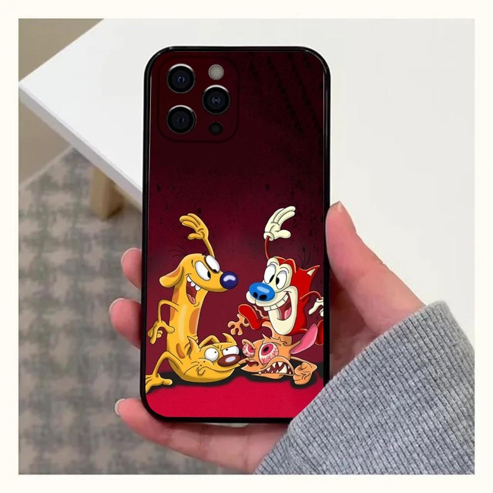 Anime Ren and S-stimpy Phone Case For Apple iPhone 15,14,13,12,11,Pro,X,XS,Max,XR,Plus,Mini Soft Black Cover