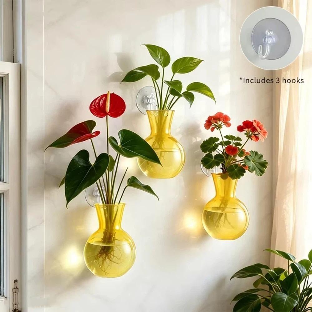 3PCS Hanging Wall Mounted Flower Pot Semi Circular Wall Mounted Vase Plant Propagation Jar  Kitchen