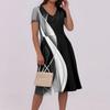 Women's Summer Casual Print V-Neck Short Sleeve Dress With Pockets