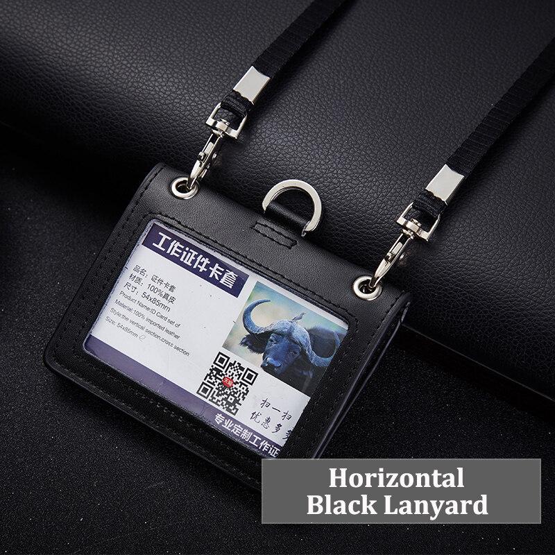 

NEW High Quality Reporter Police Neck Lanyard Badge ID Credit Card Holder Genuine Leather Staff Work BusinessName Lanyards School Office Supplies