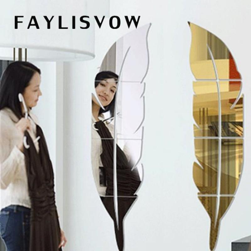 

Современное съемное перо DIY акриловое зеркало стикер на стену украшение для дома и комнаты серебряный