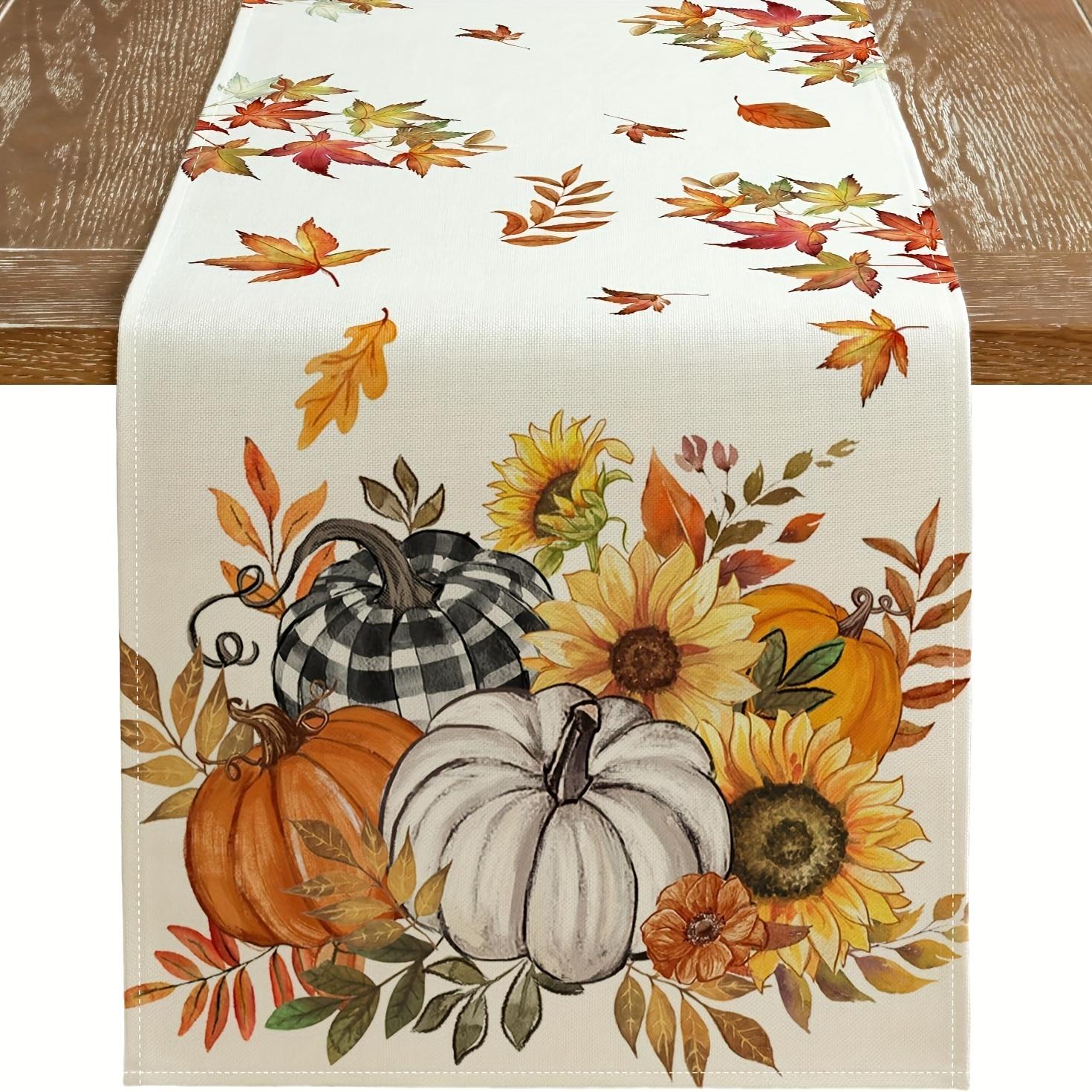 

1 Piece Of Autumn Harvest Table Runner, Painted Pumpkin, Sunflower, Fallen Leaves, Suitable For Restaurant, Home, Picnic, Harvest Party, Market Decora 33X90Cm