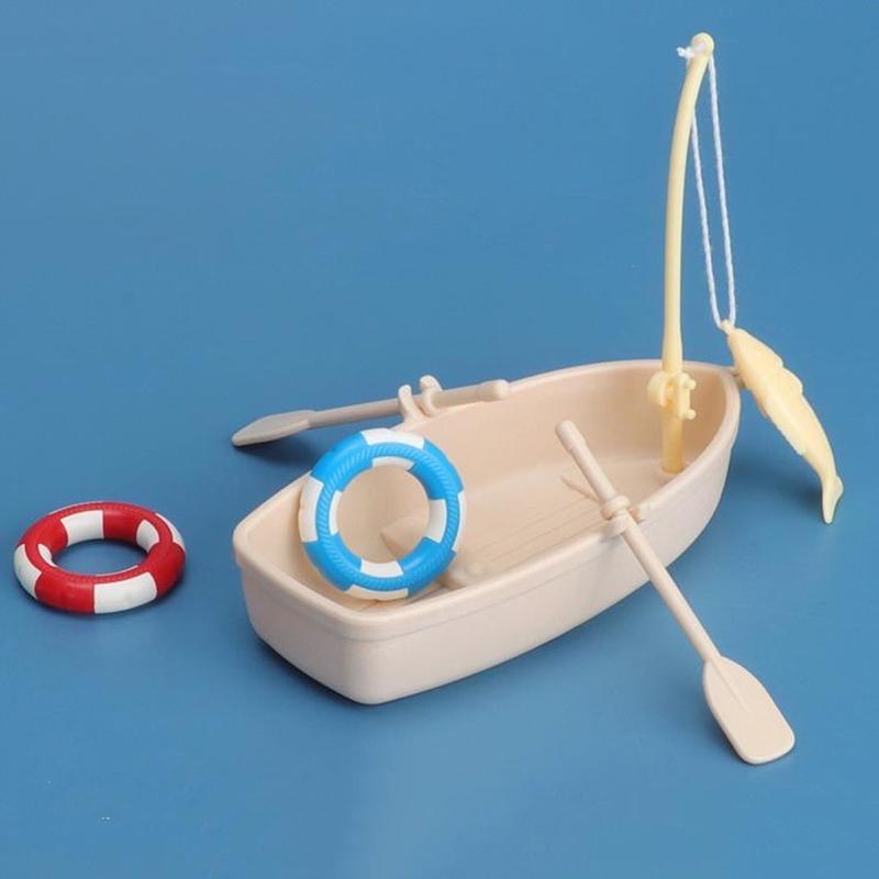 [JN]1 Set Children Gift Plastic Fishing Boat Model Simulation Dollhouse Ornament Miniature Kit