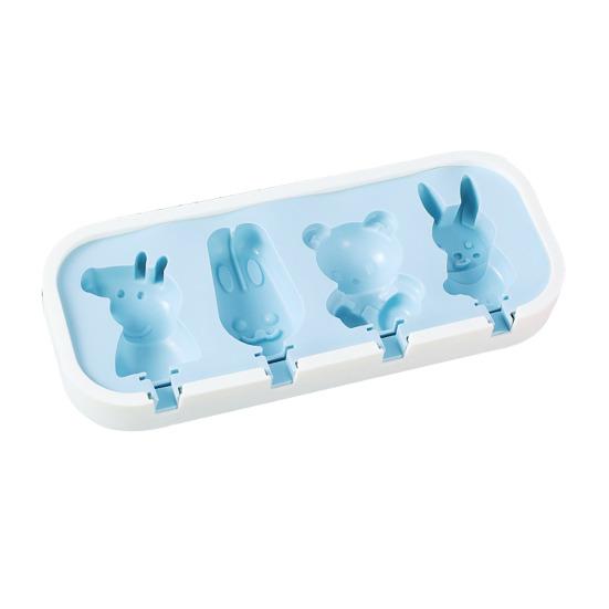 Silicone Ice Cream Mold with Anti-Spill Dust-Proof Cover 4 Cavities Cute Shapes Popsicle Mold Easy Demoulding Popsicle Maker for Kids Summer Party