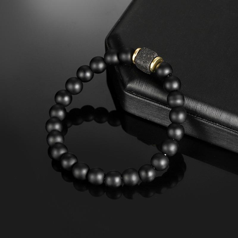 Men's M Frosted Volcanic Stone Bracelet, Square Black Agate Fashion High-end Beaded Hand Jewelry.