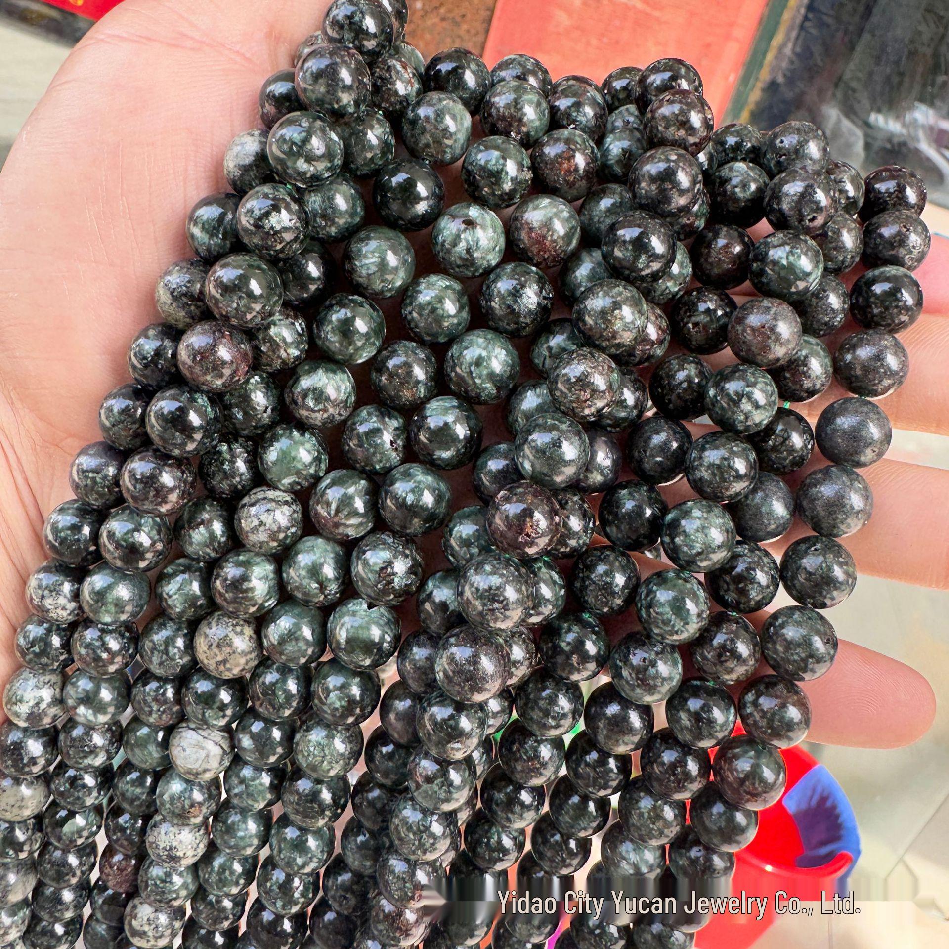 Natural Green Dragon Scale Texture Crystal Round Beads for DIY Jewelry 6mm (~60 pcs) strand