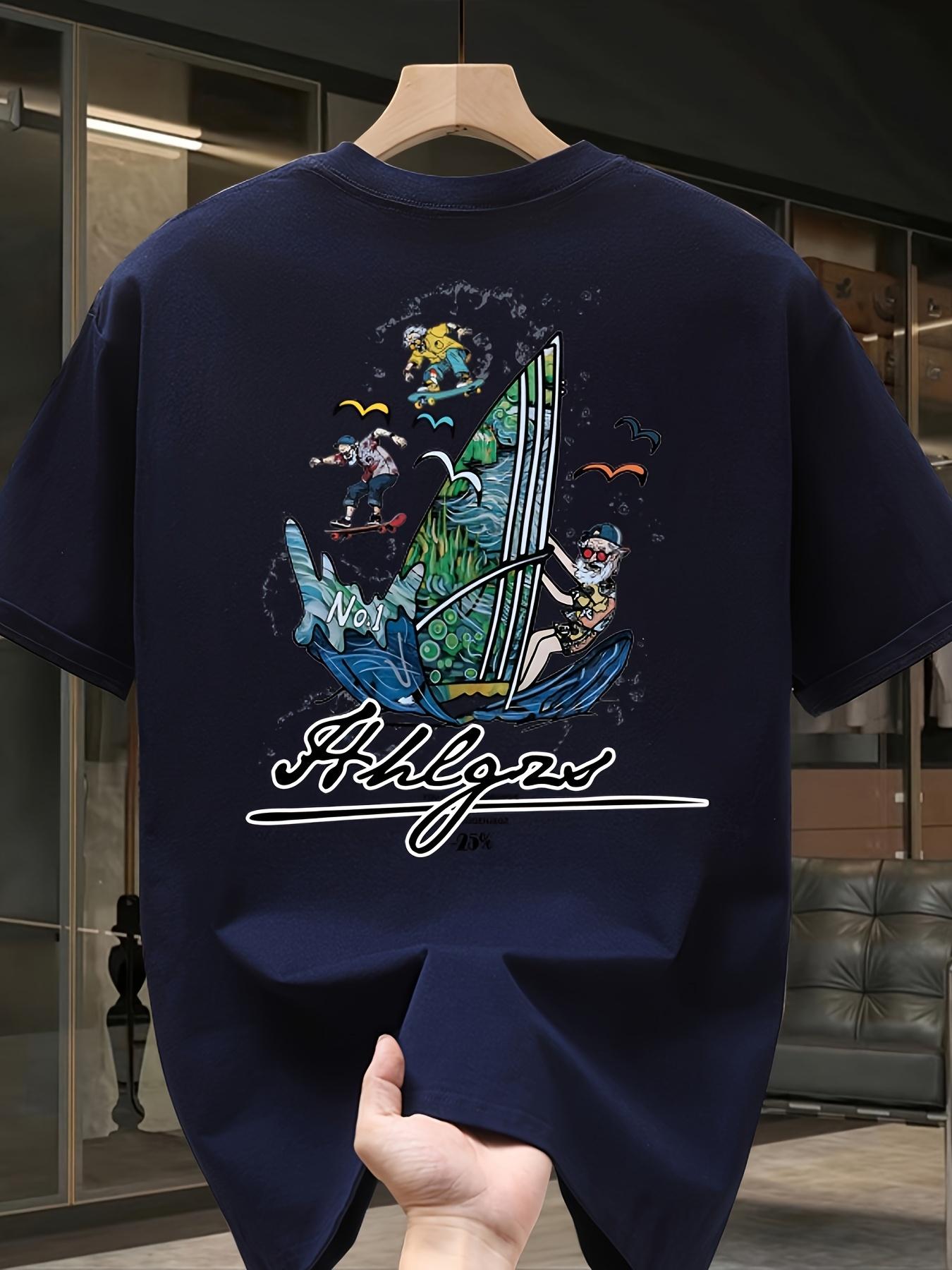 Mens Heavyweight 100 Cotton Graphic TShirt  Black Geometric Print Short Sleeve TShirt Loose Casual Summer Crew Neck Top 4XL