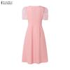 ZANZEA Women Casual Square Collar Splice Short Sleeve Elegant Dress