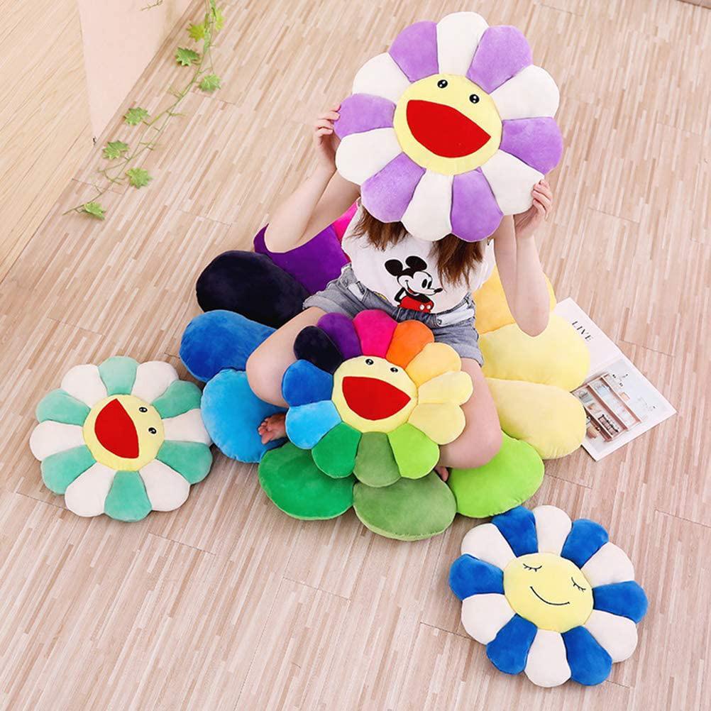 Cute Colorful Smiley Sun Flower Round Cartoon Pillow