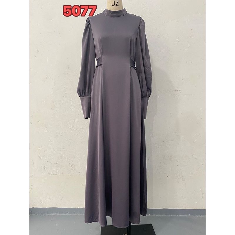 Magic Queen Spring & Fall Girdle Pure Color Long-Sleeved Bubble Sleeve Silm Belt Retro Robe Dress Dress