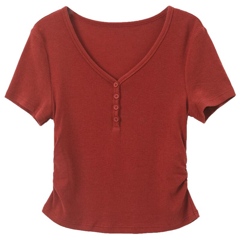Sancai Women's V-Neck Slim Fit Short Sleeve T-Shirt