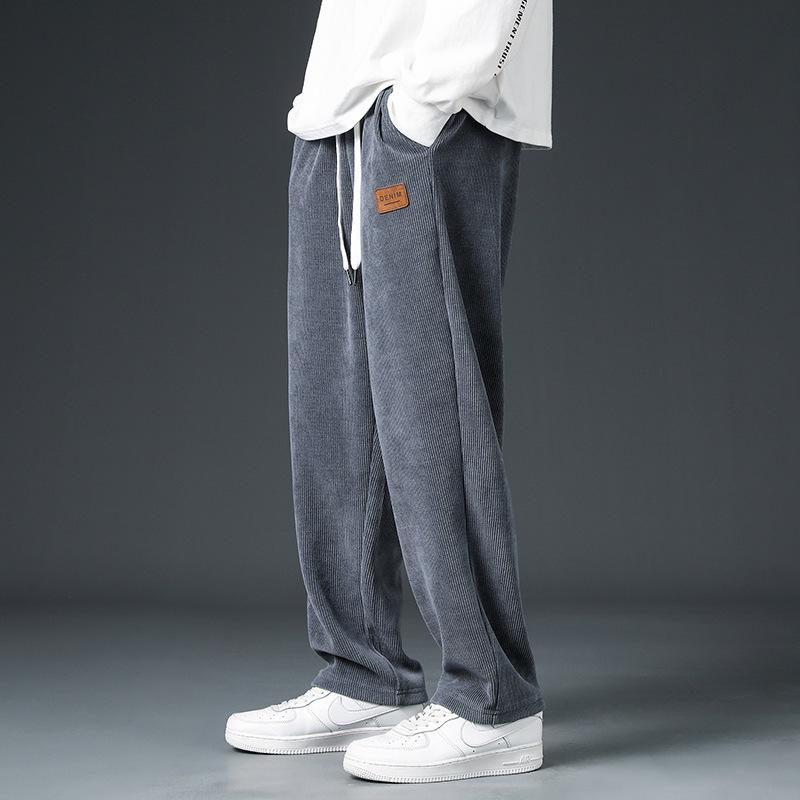 Men's Corduroy Heavyweight Straight-Leg Sweatpants: Trendy Wide-Leg Casual Pants for Spring and Autumn.