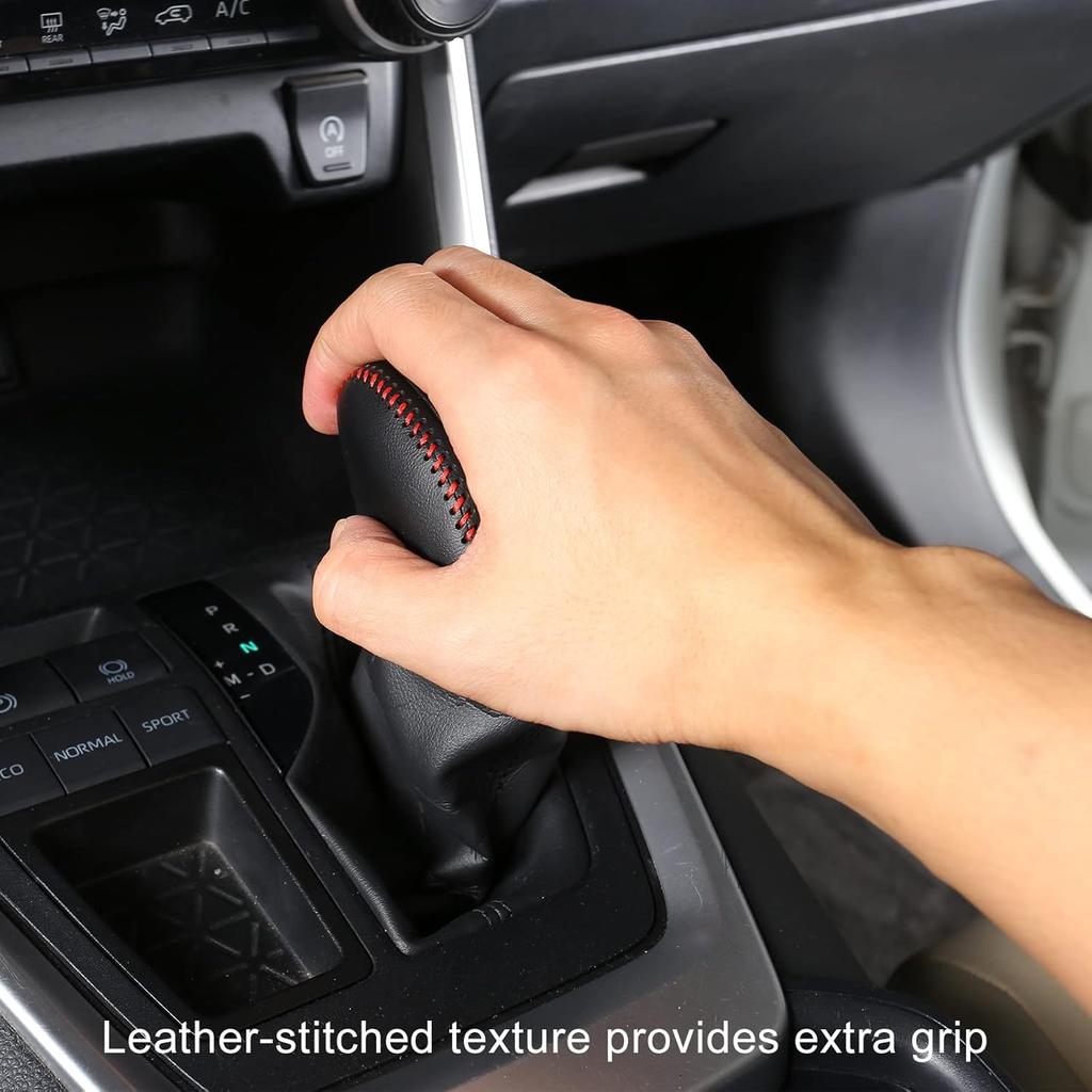 for RAV4 -2025 Gear Shift Knob Cover, Genuine Leather Interior Protective Gear Shift Trim for Toyota Highlander -2025- Red Trim