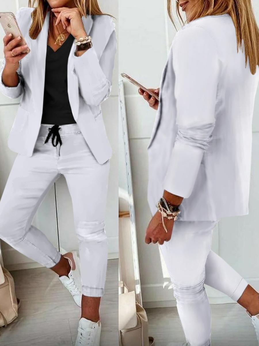Новый повседневный модный костюм Женский костюмный комплект S белый