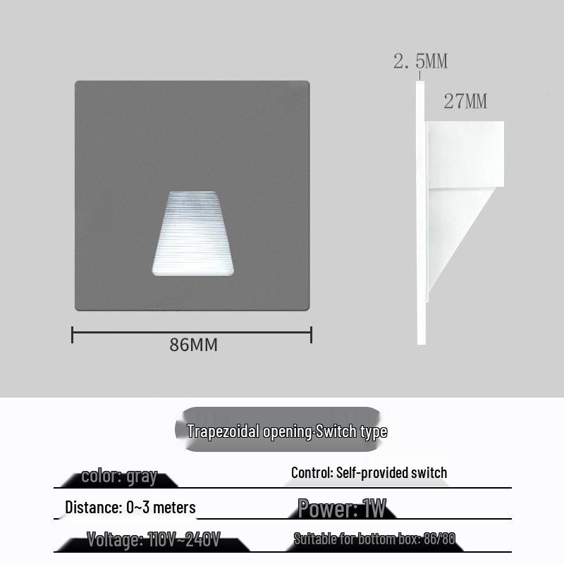Ultracienka lampka nocna z czujnikiem magnetycznym do wbudowania typu 86 na schody i korytarze