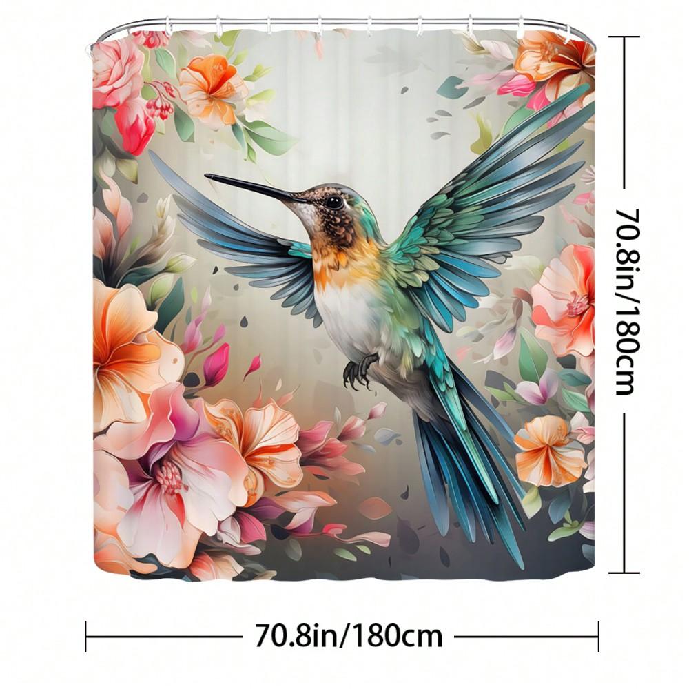 Vibrant Hummingbird Shower Curtain: Embrace the Artistic Design, Soft Fabric, and Floral Vibes for Your Charming Bathroom