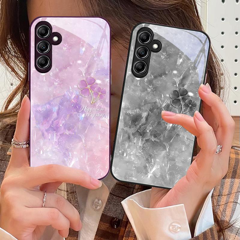 Klee mit doppelten Blütenblättern für Samsung Galaxy A14 4G 20 30 52 20S 21S 22 A32 33 34 42 50 51 53 54 70 71 72 73 5G Glas Handyhülle