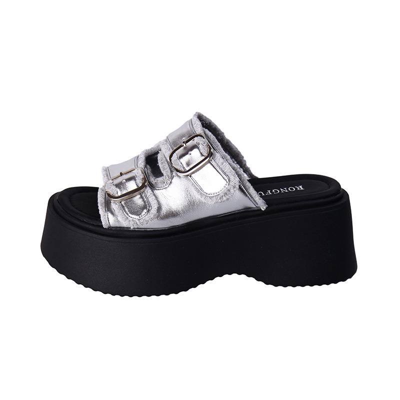 Summer new muffin thick-soled outer wear one-word slippers women's casual fashion with skirt beach sandals women's shoes