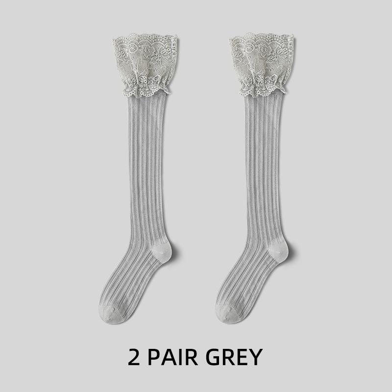 Women's Floral Lace Calf Socks Lolita Girls Thigh High Over Knee Stockings Retro Warm Boot Socks JK Style