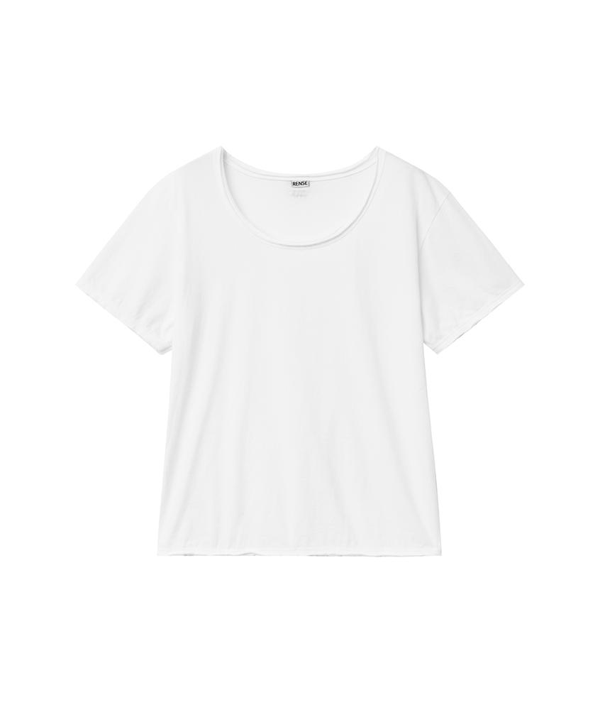 Lense Raw Edge U-Neck Half Tee White