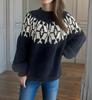 New retro jacquard sweater for women's wish hot selling round neck color blocked loose pullover knitted sweater for women 3532 EMA