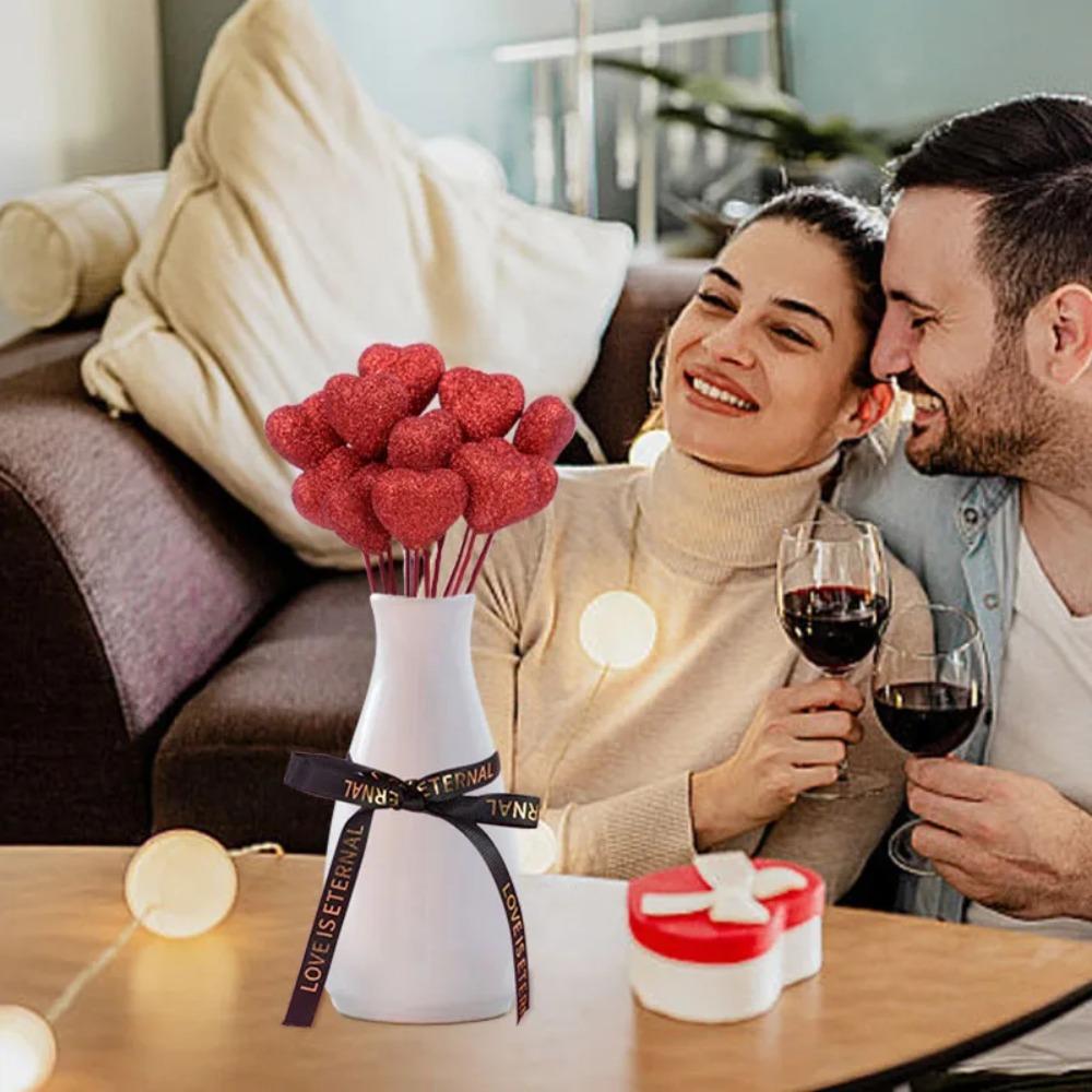 10pcs Red Pink Heart Cake Toppers DIY Decoration Vase Picks Decor Valentine's Day