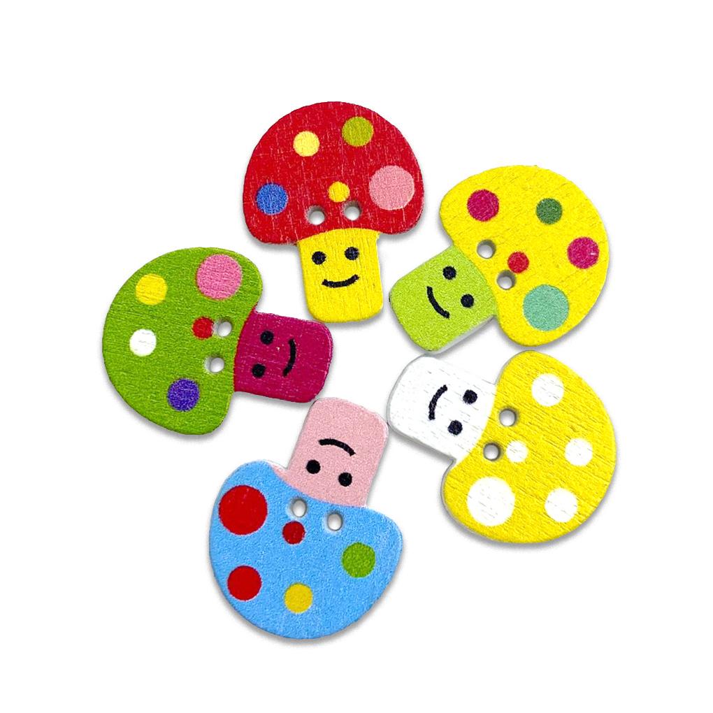 

50 Pieces DIY Scrapbooking Painting Carving Wooden Colorful Mushrooms Hole Two Flower Buttons Button Crafts for Sewing