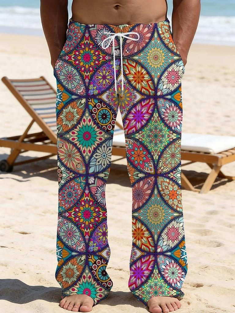 Casual men's printed loose straight trousers vacation beach pants men's European and American breathable
