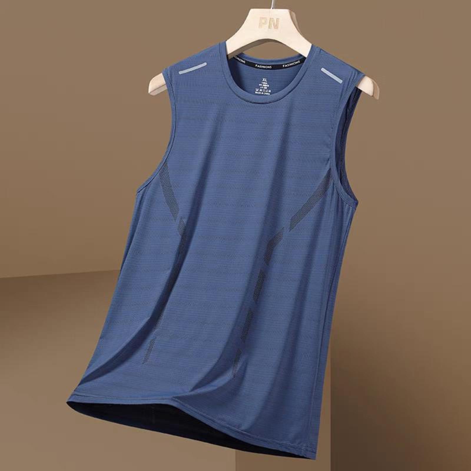 Summer Men s Ice Silk Breathable Sports Fitness Base Shirt XXXXXL синий