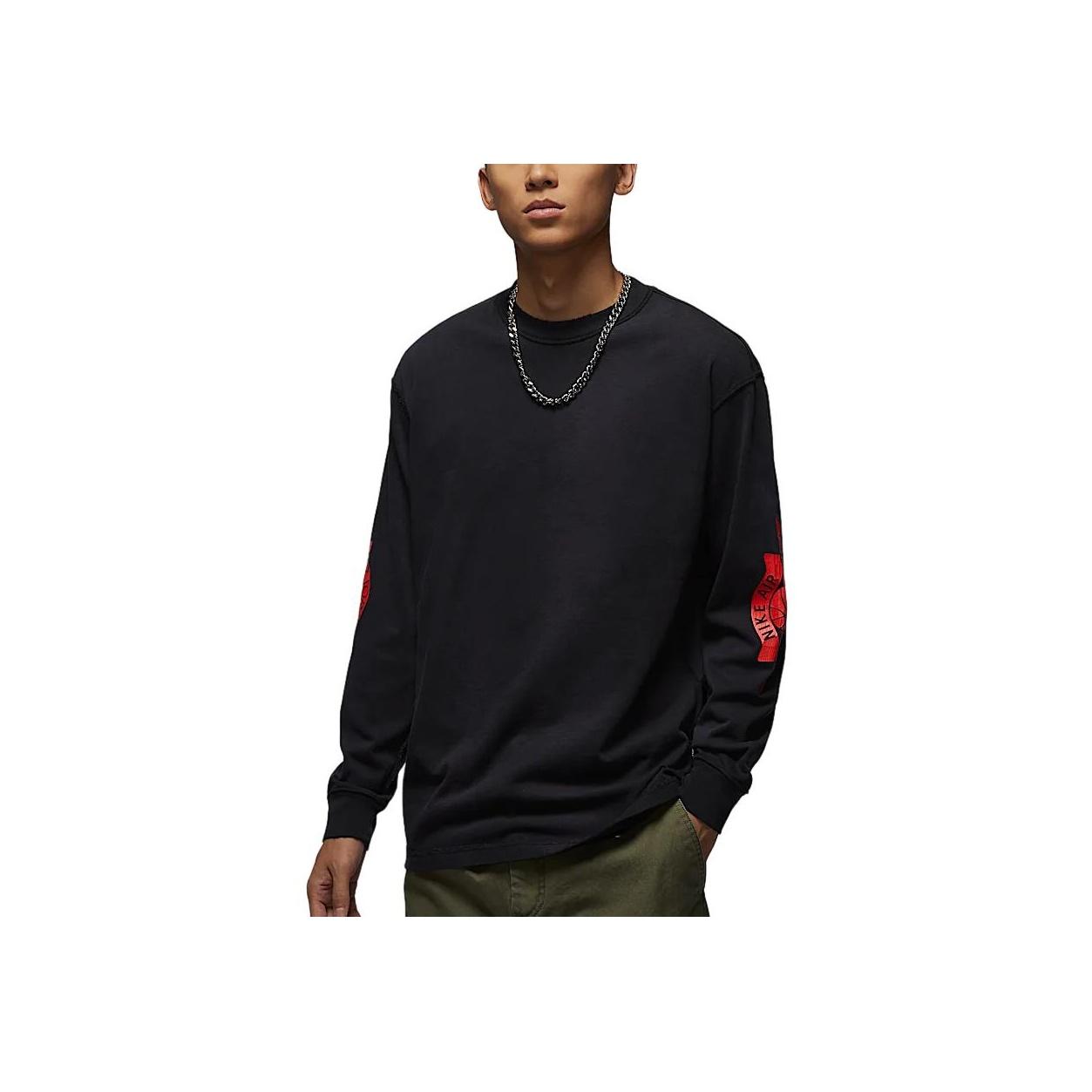 Jordan Rare Air Serie Bequemes Hautfreundliches Rundhals-Pullover Langarm-T-Shirt Herren Tops Schwarz Pfefferrot IB3135-010 L