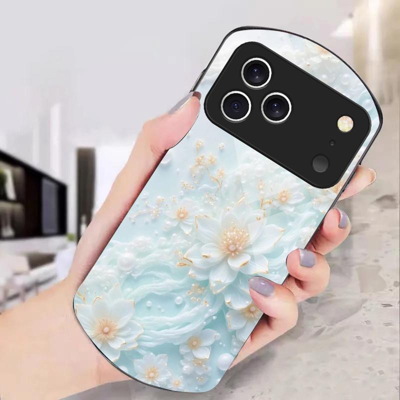 Schöne weiße Blumen Für iPhone 17 Air 16 15 14 Pro 13 Plus 12 mini 11 Pro Max XR X 7 8 Elliptische gehärtete Glas Handyhülle