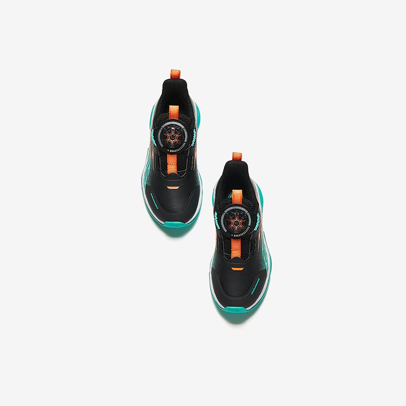 Anta Kids Synthetic Leather Trendy Versatile Lightweight Shock Absorbing Low Top Running Shoes Kids Sneakers Black Green Orange A12439912N-1