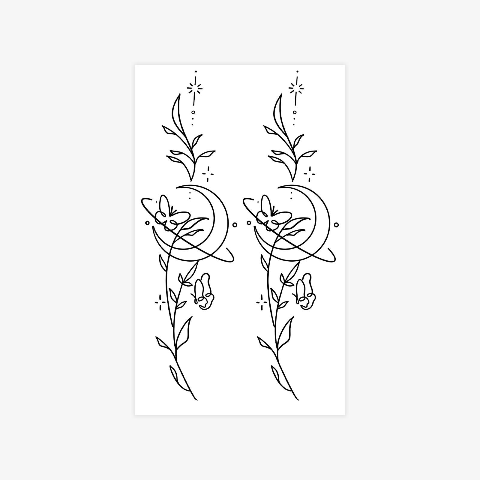 Wind Simple High-End Personality Small Fresh Butterfly Moon Bouquet Tattoo Sticker 9*15