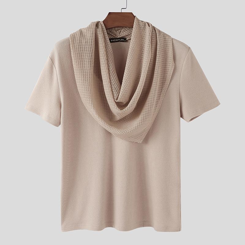 

INCERUN Мужские текстурированные футболки с коротким рукавом и лоскутным дизайном, с отложным воротником, повседневные топы 4XL