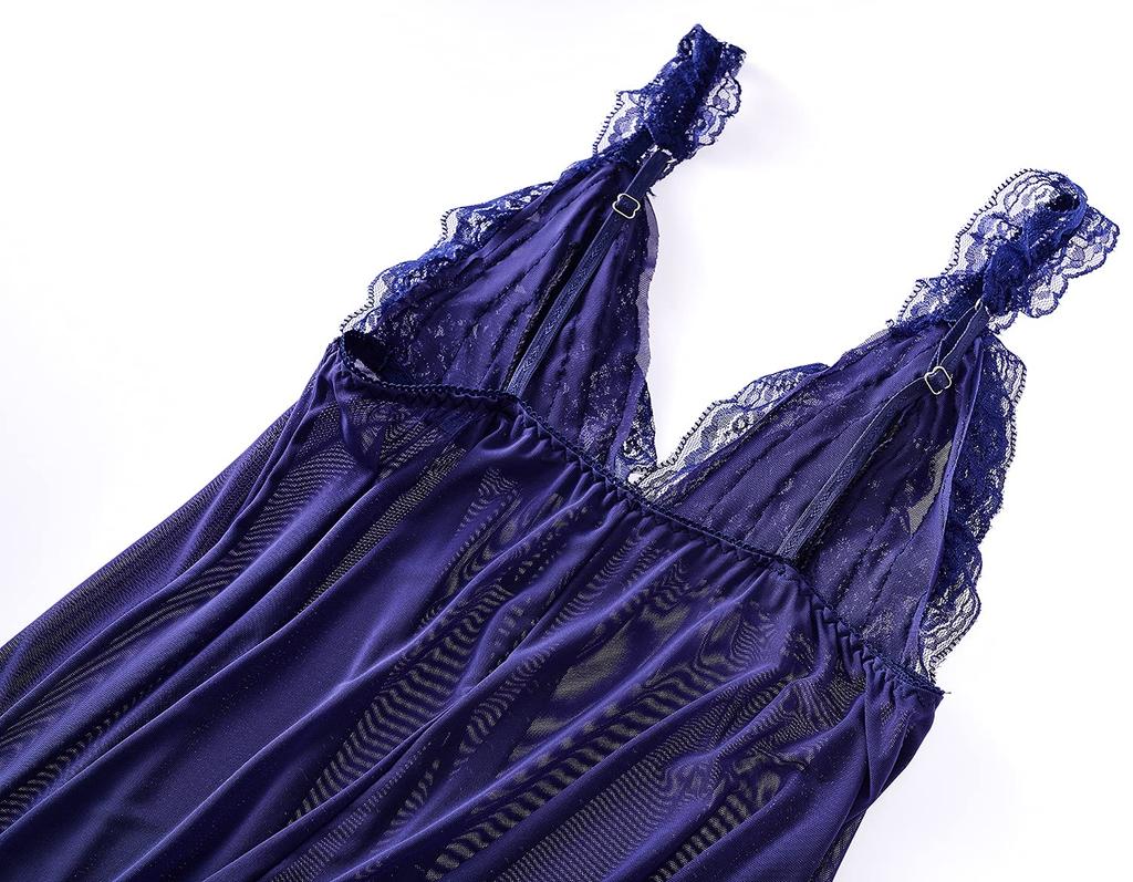 Babydoll Lingerie Nightgown Smooth and Soft Fabric Cute Long Ribbon Lots of Volume Ruffles [Synlala] See-Through