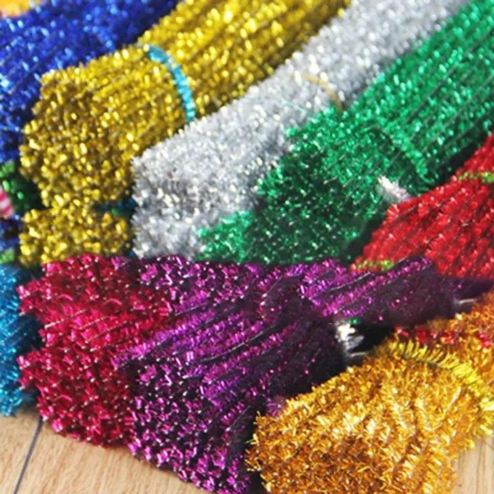 100pcs Colorful Chenille Stems Wire Core Tinsel Twisting Stick Plush Tinsel Stems  Handmade Crafts