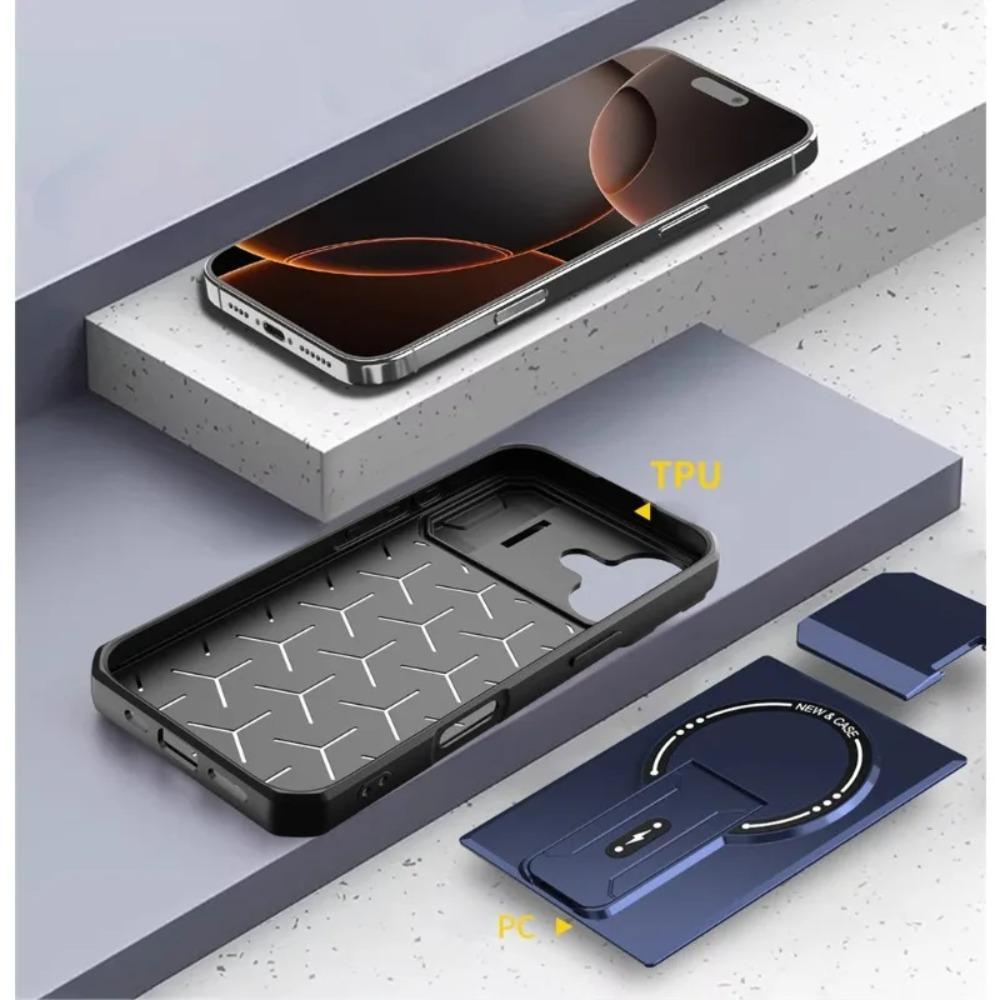 Flip Full Lens Protection Fold Stand Magnetic Phone Case For iPhone 17 Air 16 15 Pro Max 14 13 12 11 For Magsafe Military Cover