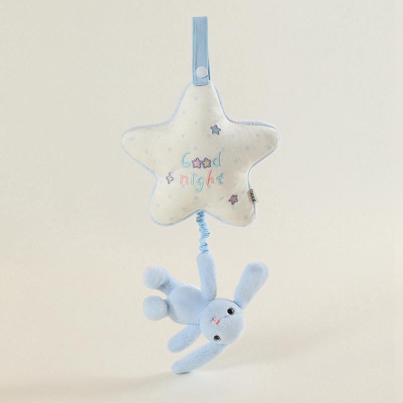 Goedenacht Konijn Verzachtende Muziekdoos Hangende Bedeltjes Sterrenmaan Wolken Konijn Knuffel Pluche Dier Cadeaus Voor Kinderen blauw