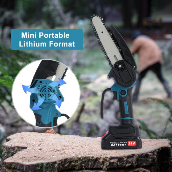 6 Inch Mini Chainsaw Cordless with 2 Battery Mini Electric Chain Saw with Security Lock Handheld Small Chainsaw
