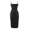 Rochie Sexy de Club de Noapte Europeană și Americană Bodycon din Piele PU - Rochiță Neagră cu Bretele Spaghetti Încrețite