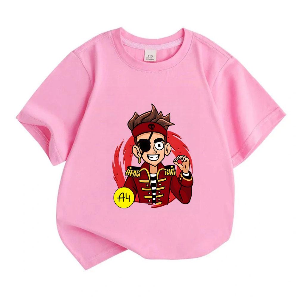 Kids Boys Girls 100% Cotton Crew Neck Short Sleeve T-Shirt, Cartoon Cool Pirate Character Print Casual Summer Soft Breathable Tee for Daily Outdoor We