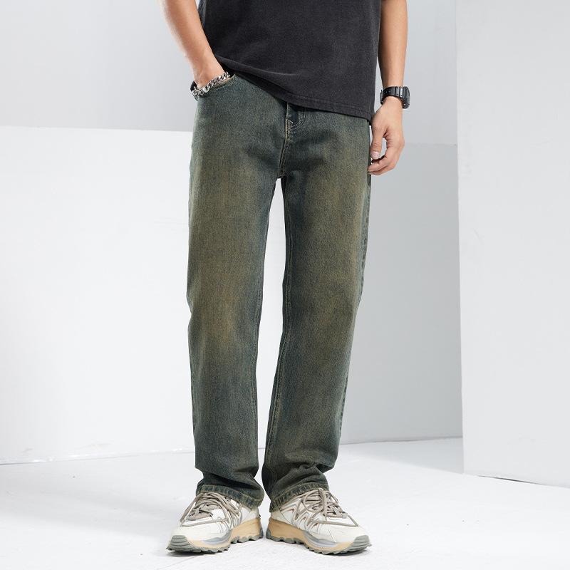 New Spring and Summer Loose Straight American Retro High Street Stretch Denim Trousers for Men