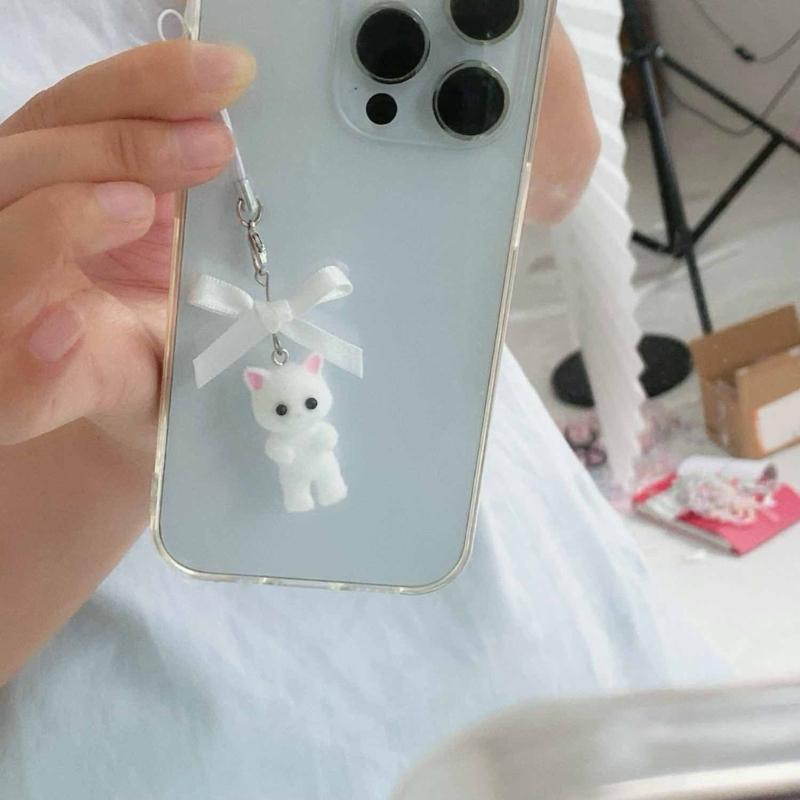 Flocking Cat Pendant Keychain Bows Shaped Key Chain Bowknot Keyring Jewelry Camera Bag Decorations Handmade Gift